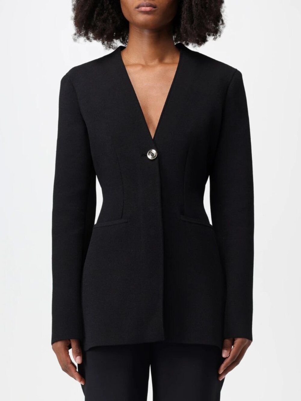 Giorgio Armani Black Viscose-Knit Collarless Blazer
